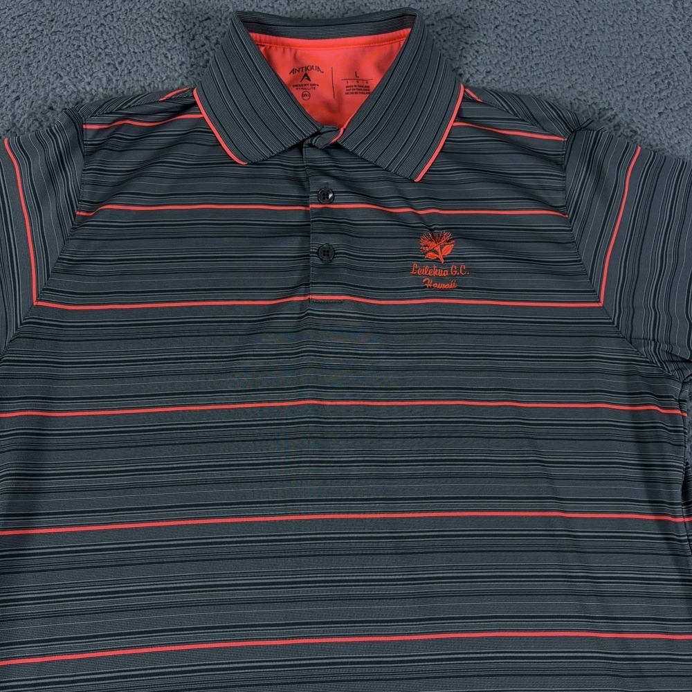 Antigua Leilehua Golf Club Polo Shirt Mens XL Striped Performance Golf Hawaii